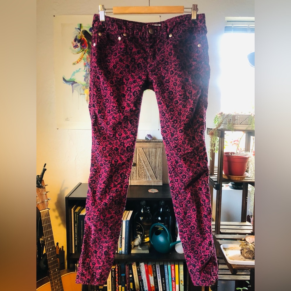 Free People Burgundy Floral Corduroy's